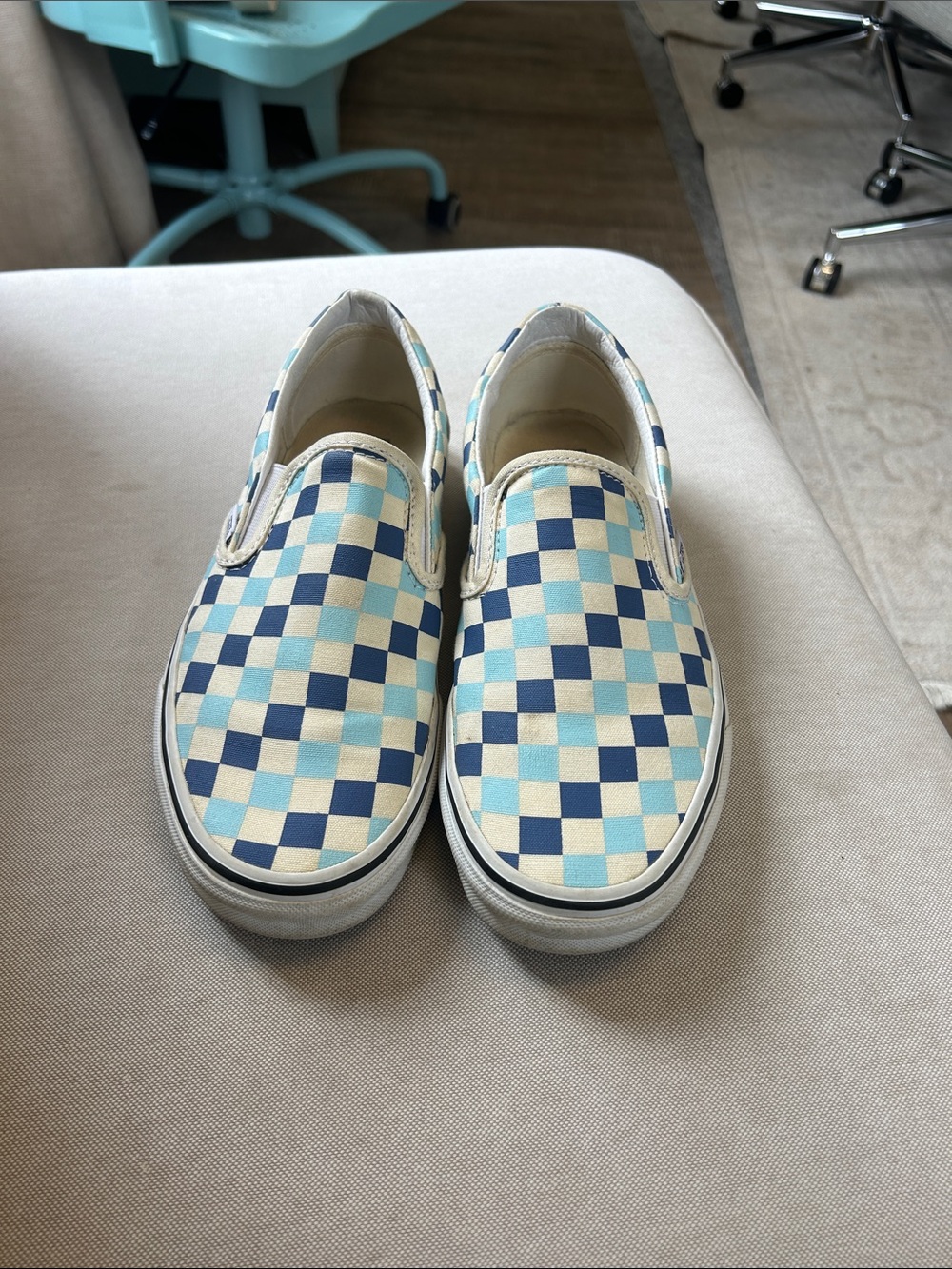 Vans Womens 9 slip On Checkerboard Sneakers - Navy & Light Blue - Picture 1 of 2